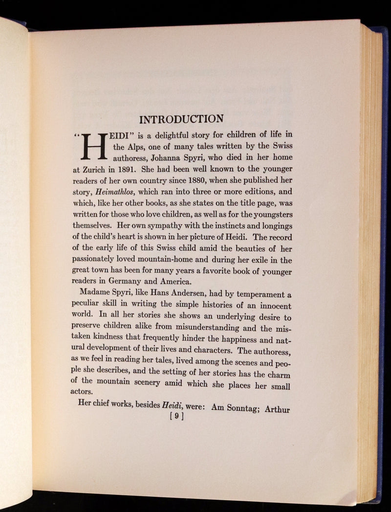 1922 Rare Book - HEIDI by Johanna Spyri illustrated in color by Jessie Willcox Smith.