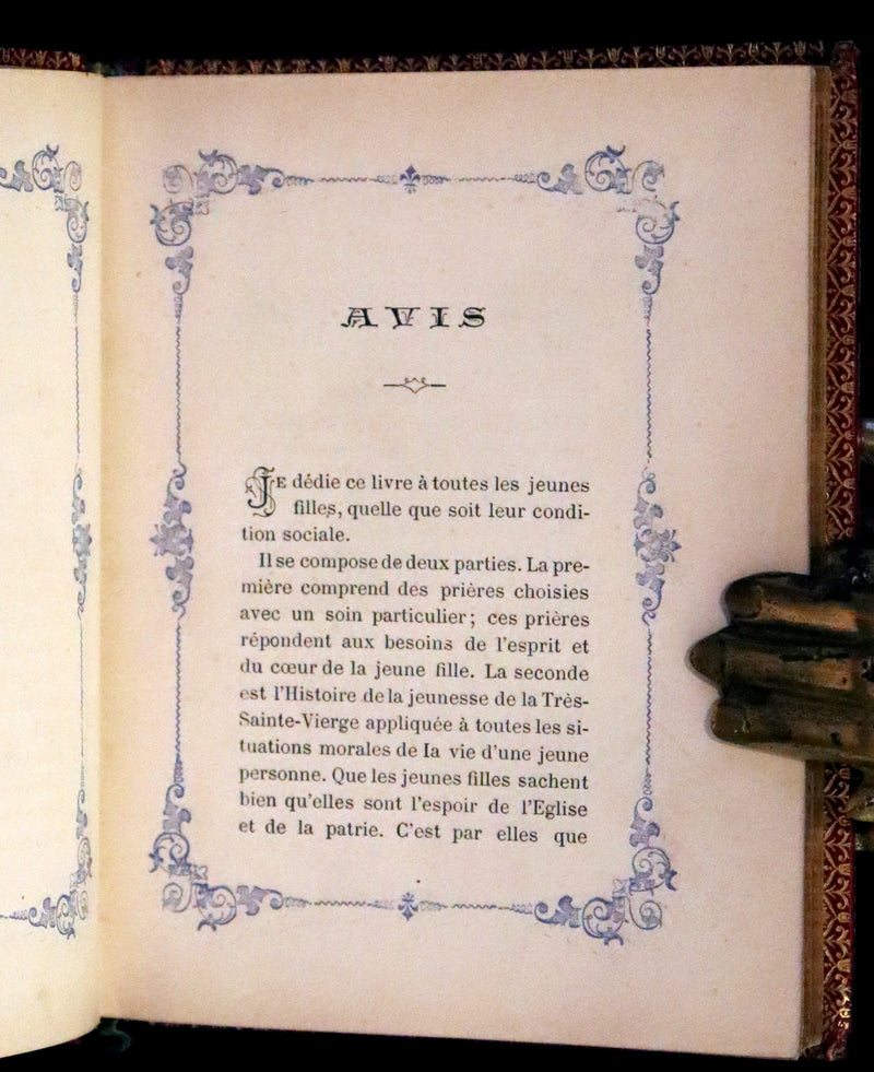 1877 French Book in an Exquisite Morocco Binding - The Perfumes of the Christian Girl - Les Parfums de la jeune fille chrétienne.