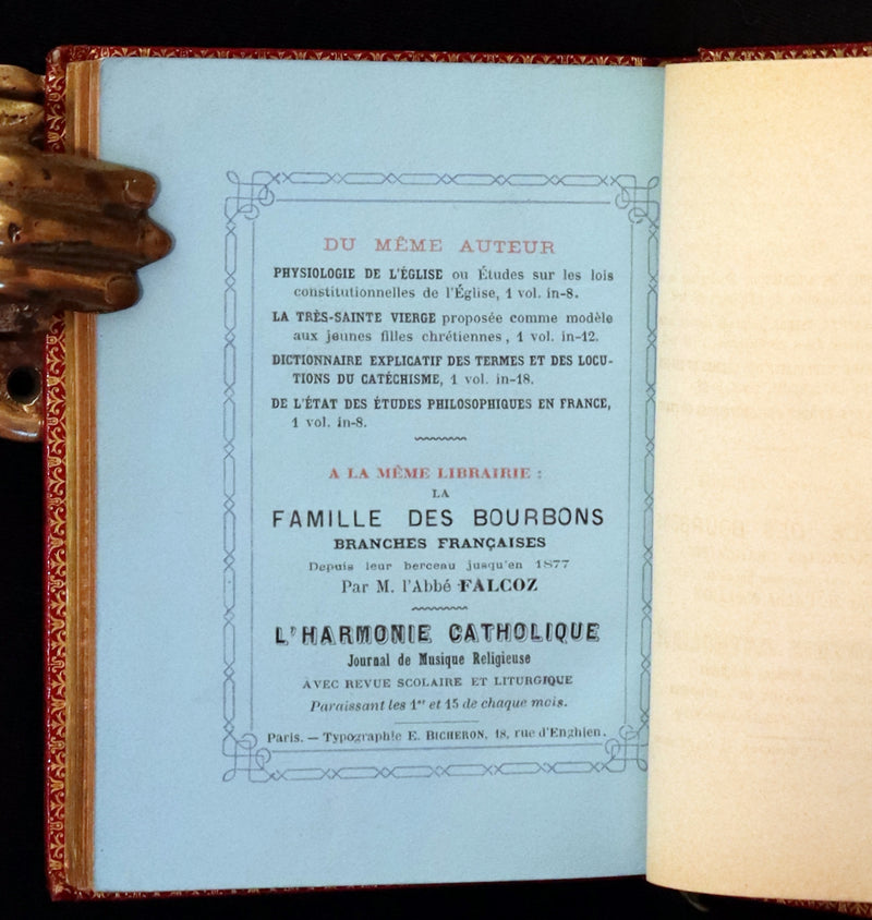 1877 French Book in an Exquisite Morocco Binding - The Perfumes of the Christian Girl - Les Parfums de la jeune fille chrétienne.