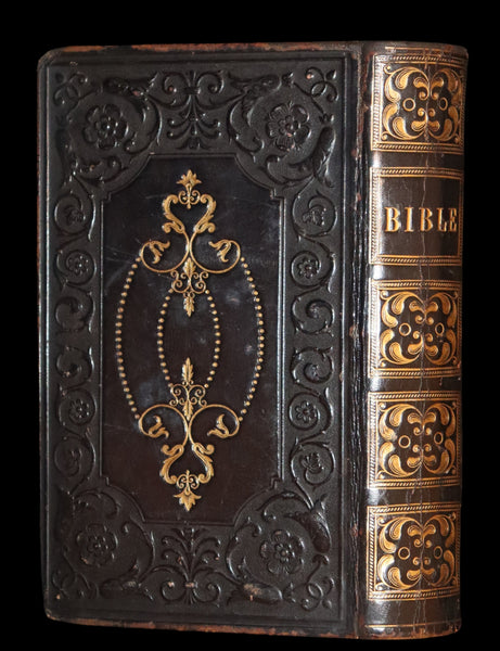 1843 Beautiful Binding - The Polyglott BIBLE, Containing the Old and New Testaments. (Bound with) 1837 Psalms of David, in metre.