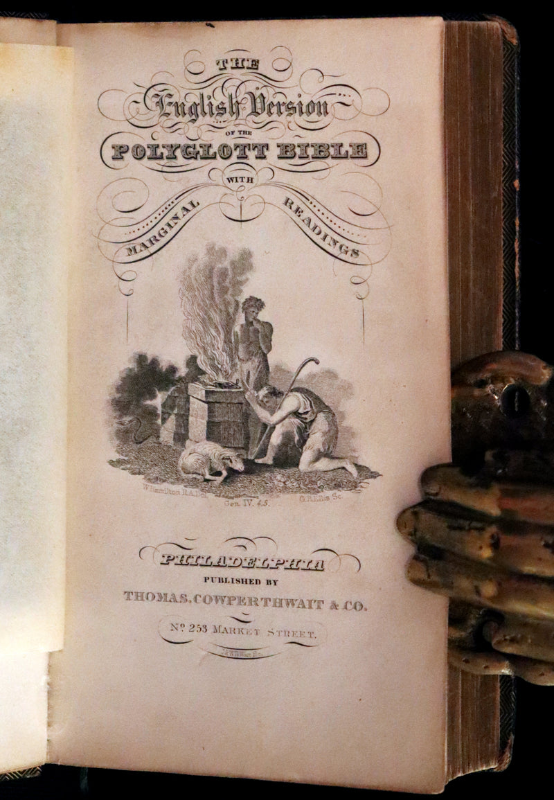 1843 Beautiful Binding - The Polyglott BIBLE, Containing the Old and New Testaments. (Bound with) 1837 Psalms of David, in metre.