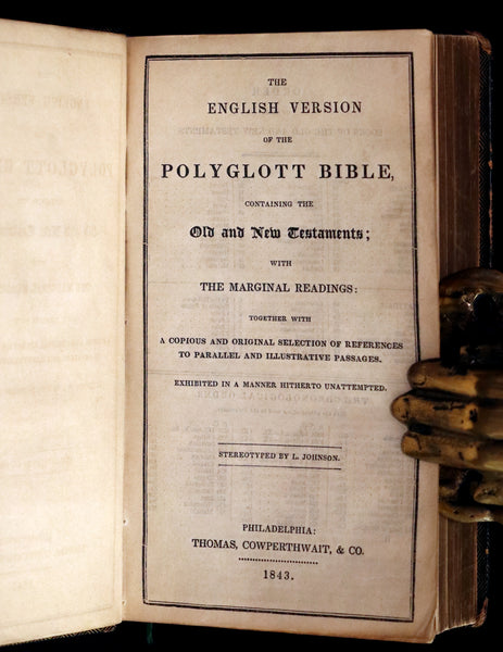 1843 Beautiful Binding - The Polyglott BIBLE, Containing the Old and New Testaments. (Bound with) 1837 Psalms of David, in metre.