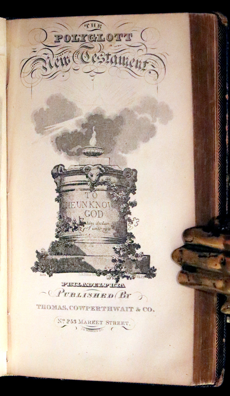 1843 Beautiful Binding - The Polyglott BIBLE, Containing the Old and New Testaments. (Bound with) 1837 Psalms of David, in metre.