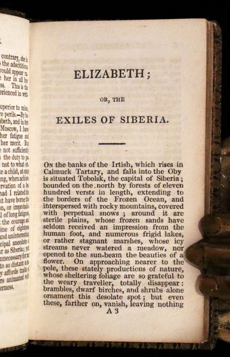 1825 Rare miniature Edition - ELIZABETH, or, The EXILES OF SIBERIA. A Tale, Founded on Facts by Madame Cottin.