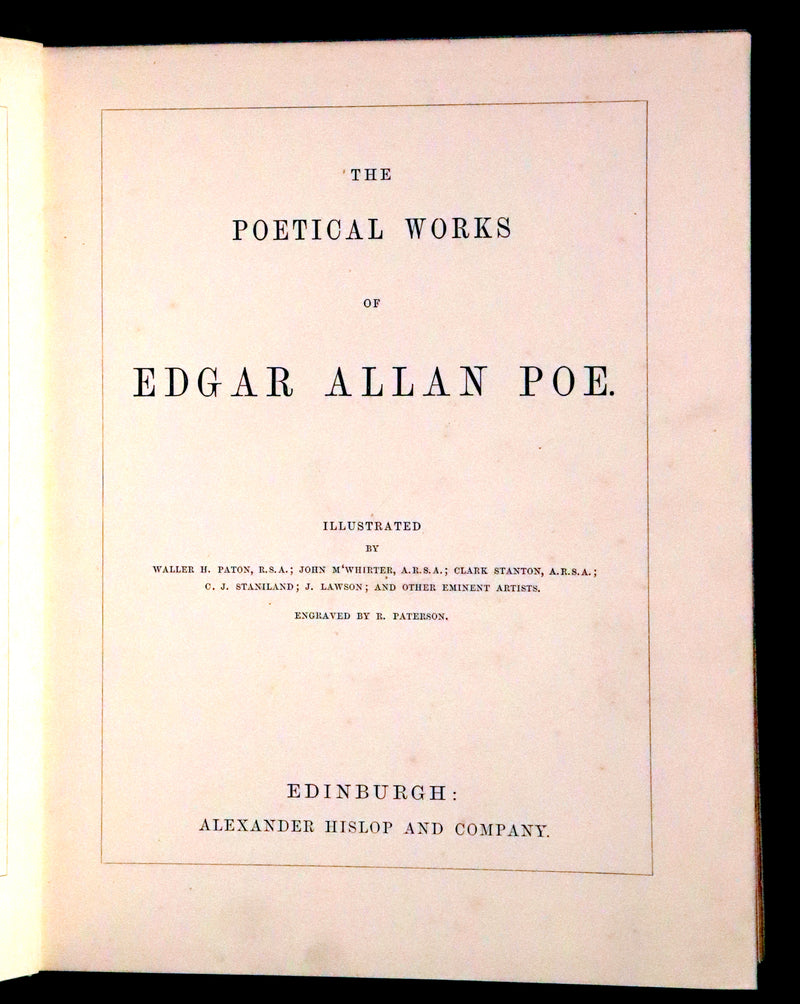 1869 Scarce Victorian Book - The Poetical Works of Edgar Allan Poe. Edinburgh Illustrated Edition.