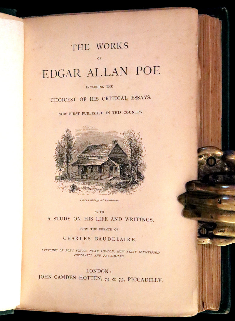 1873 Scarce Book - WORKS OF EDGAR ALLAN POE. First Edition with a Study on his Life & Writings by CHARLES BAUDELAIRE.