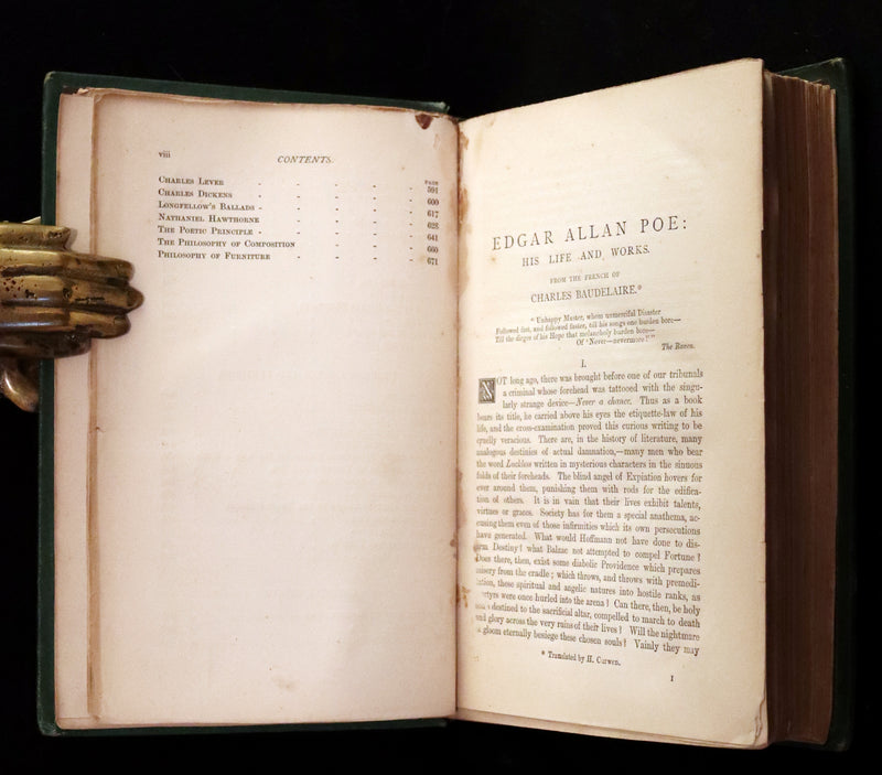 1873 Scarce Book - WORKS OF EDGAR ALLAN POE. First Edition with a Study on his Life & Writings by CHARLES BAUDELAIRE.