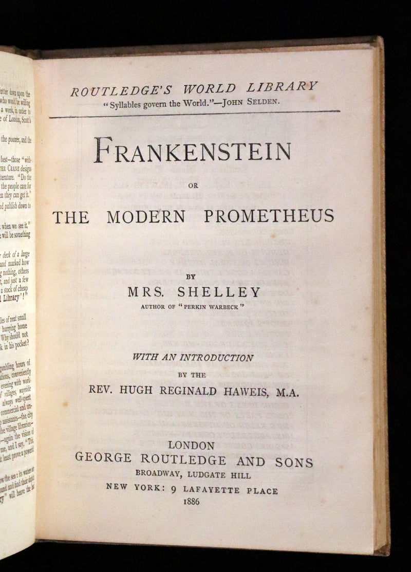 1886 Scarce Early Edition - FRANKENSTEIN or The Modern Prometheus by Mary Shelley.