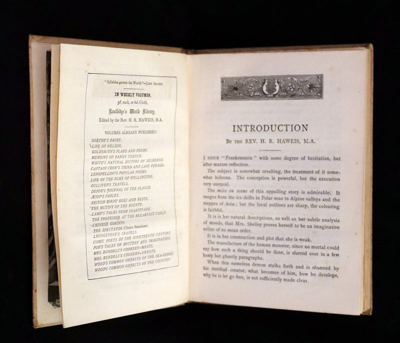 1886 Scarce Early Edition - FRANKENSTEIN or The Modern Prometheus by Mary Shelley.