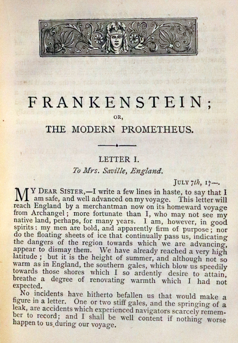 1886 Scarce Early Edition - FRANKENSTEIN or The Modern Prometheus by Mary Shelley.