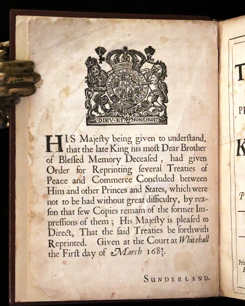 1686 First Edition - TREATY OF AMERICAN NEUTRALITY - Treaty of Whitehall between France and England. (Bound With) SEVERAL TREATIES OF PEACE .