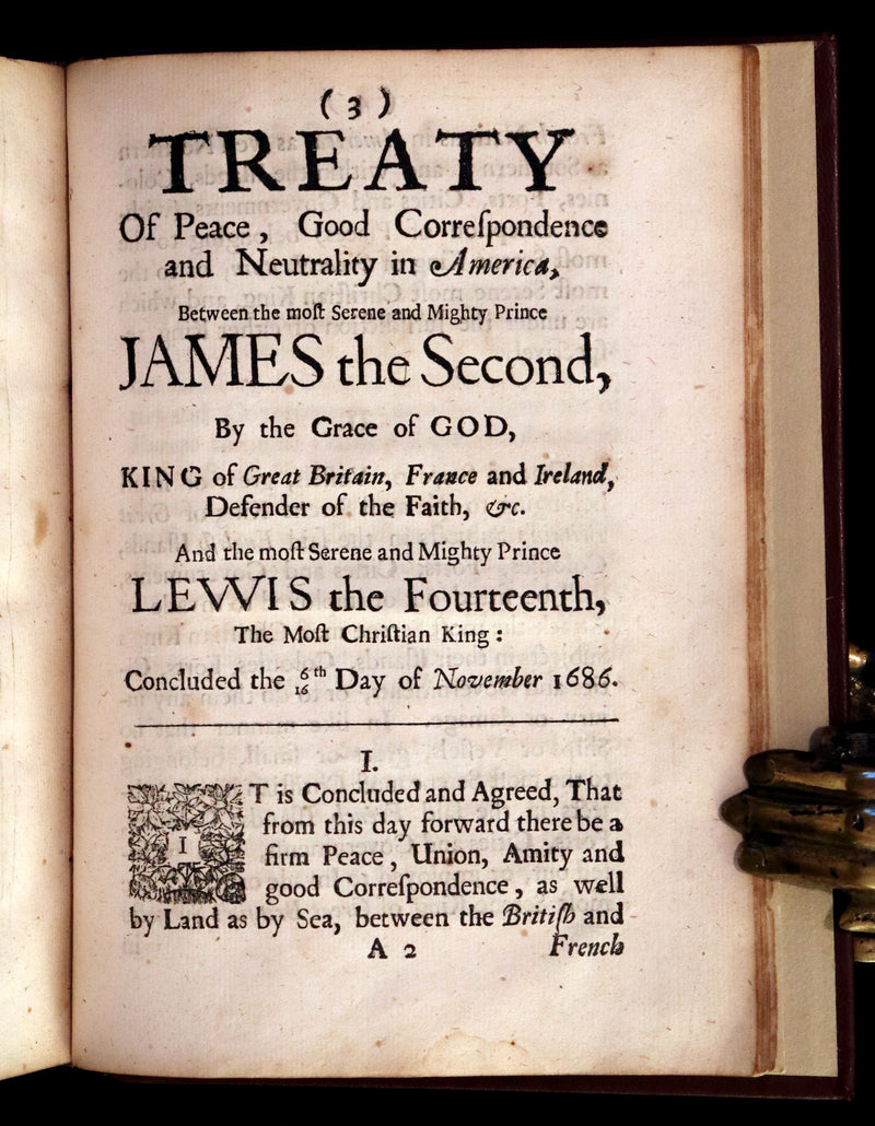 1686 First Edition - TREATY OF AMERICAN NEUTRALITY - Treaty of Whitehall between France and England. (Bound With) SEVERAL TREATIES OF PEACE .
