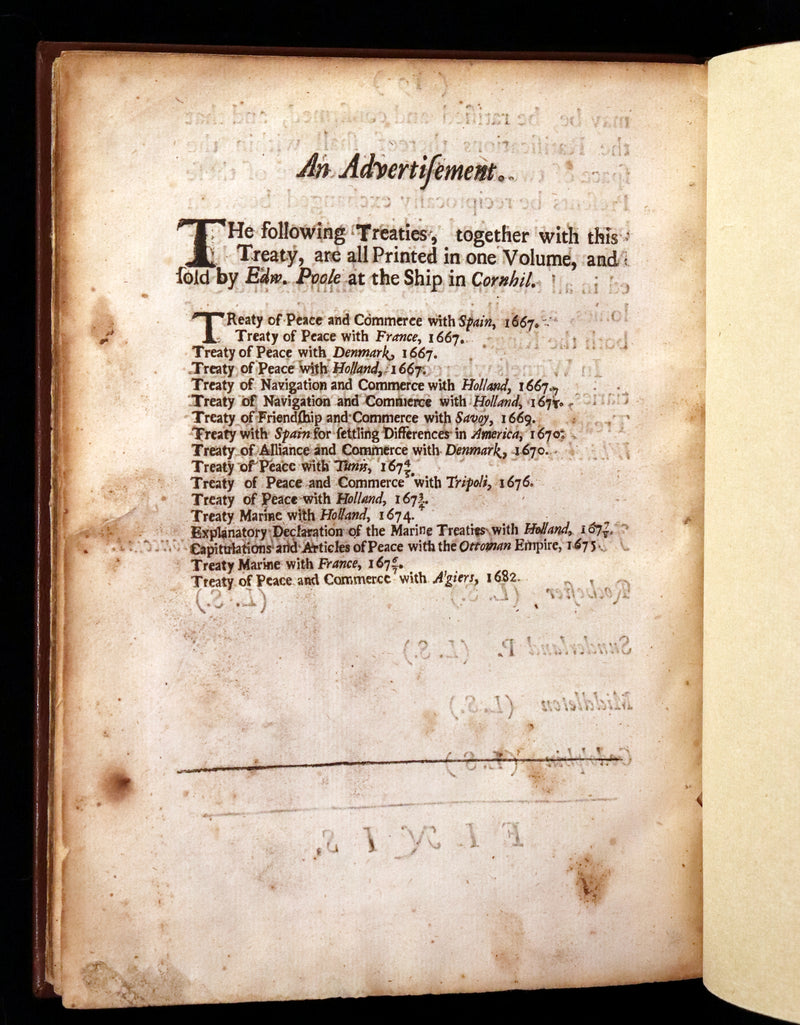 1686 First Edition - TREATY OF AMERICAN NEUTRALITY - Treaty of Whitehall between France and England. (Bound With) SEVERAL TREATIES OF PEACE .