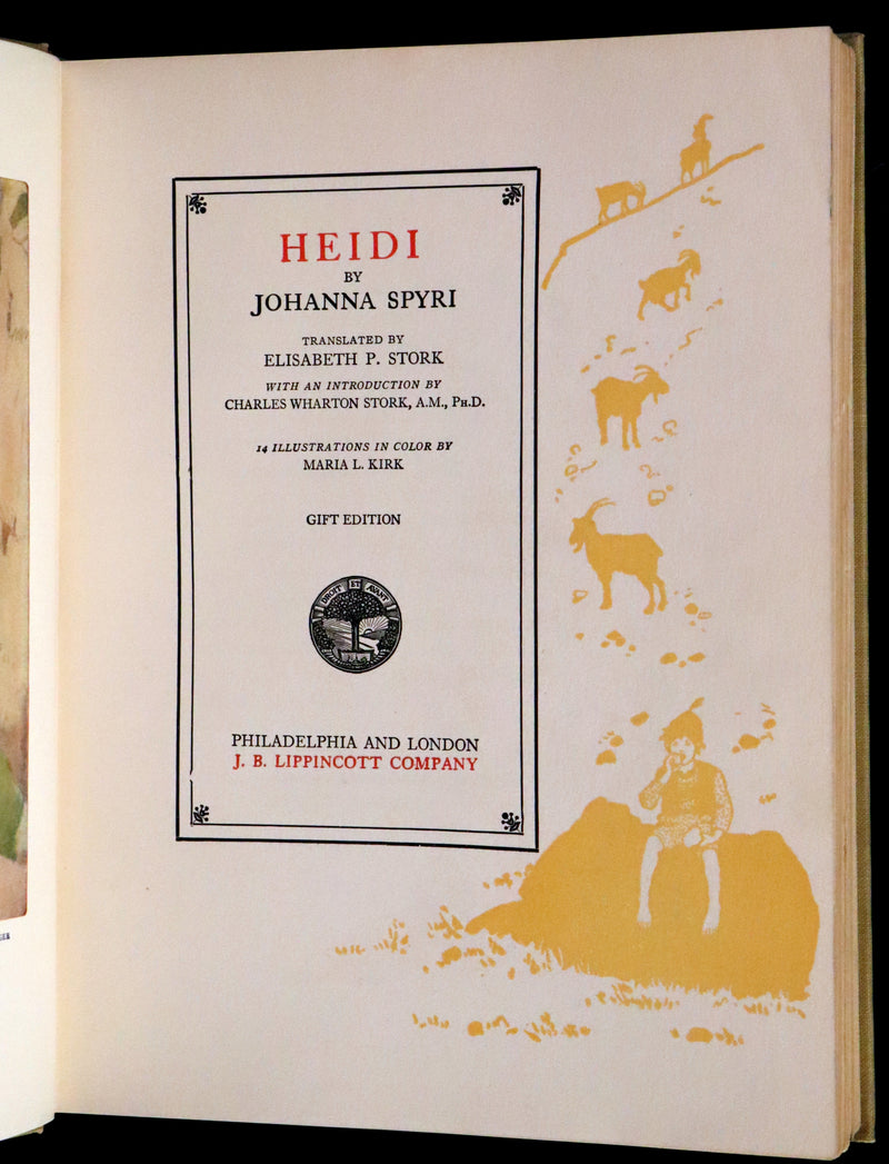 1919 Rare Book - HEIDI by Johanna Spyri illustrated in color by Maria L. Kirk. The Gift Edition.