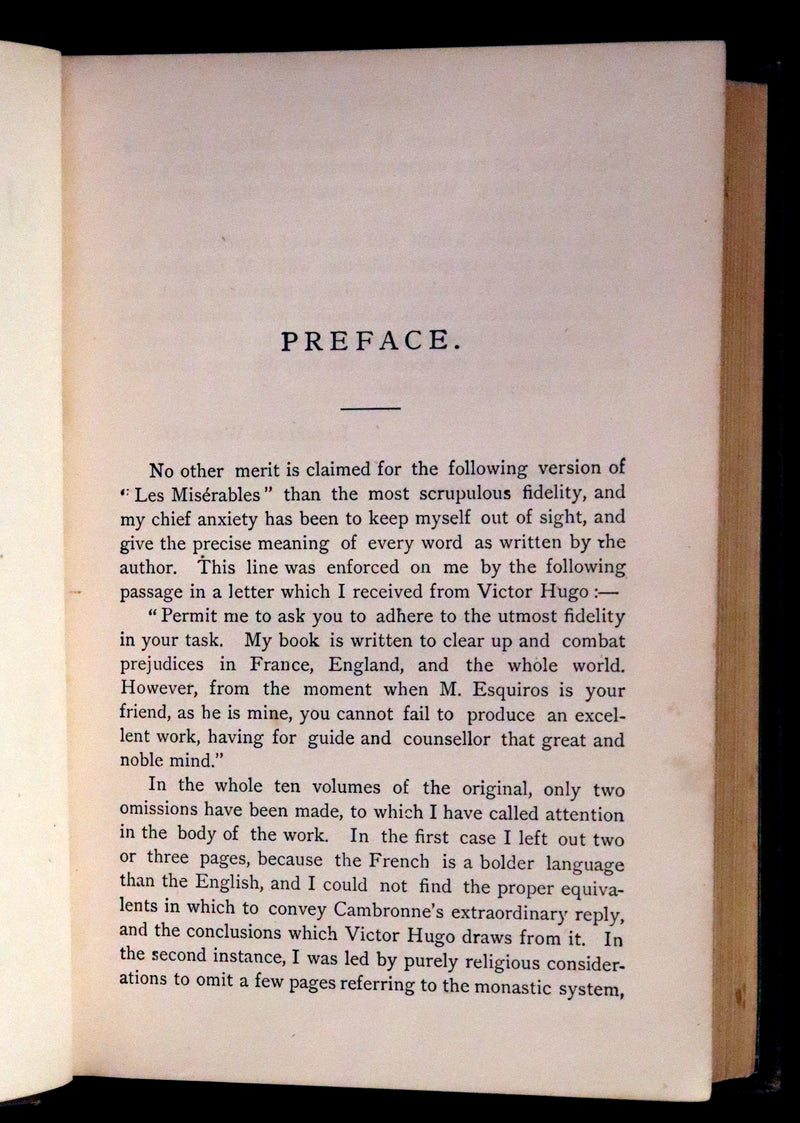 1885 Rare Victorian Book - Les MISERABLES by Victor Hugo. Illustrated.