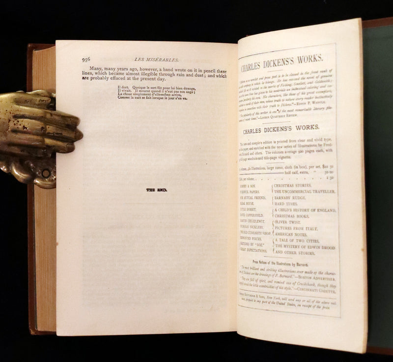 1885 Rare Victorian Book - Les MISERABLES by Victor Hugo. Illustrated.