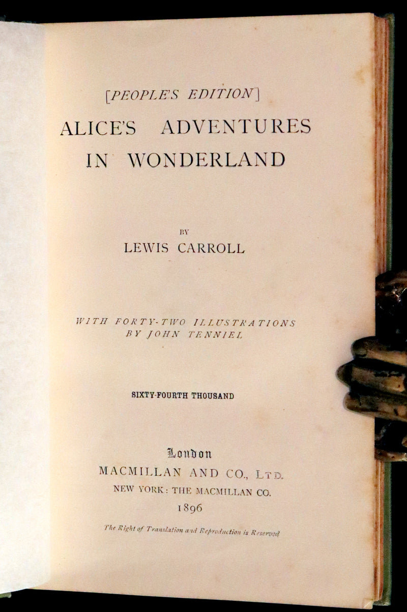 1896 Rare Victorian Book - Alice's Adventures in Wonderland by Lewis Carroll illustrated by John Tenniel.