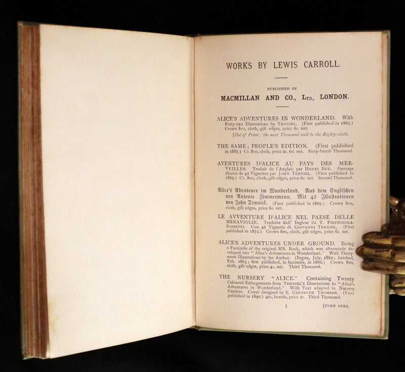1896 Rare Victorian Book - Alice's Adventures in Wonderland by Lewis Carroll illustrated by John Tenniel.
