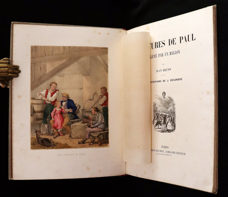 1870 Rare French Ballooning Book - Adventures of Paul Abducted by a Balloon (Aventures de Paul enlevé par un ballon).