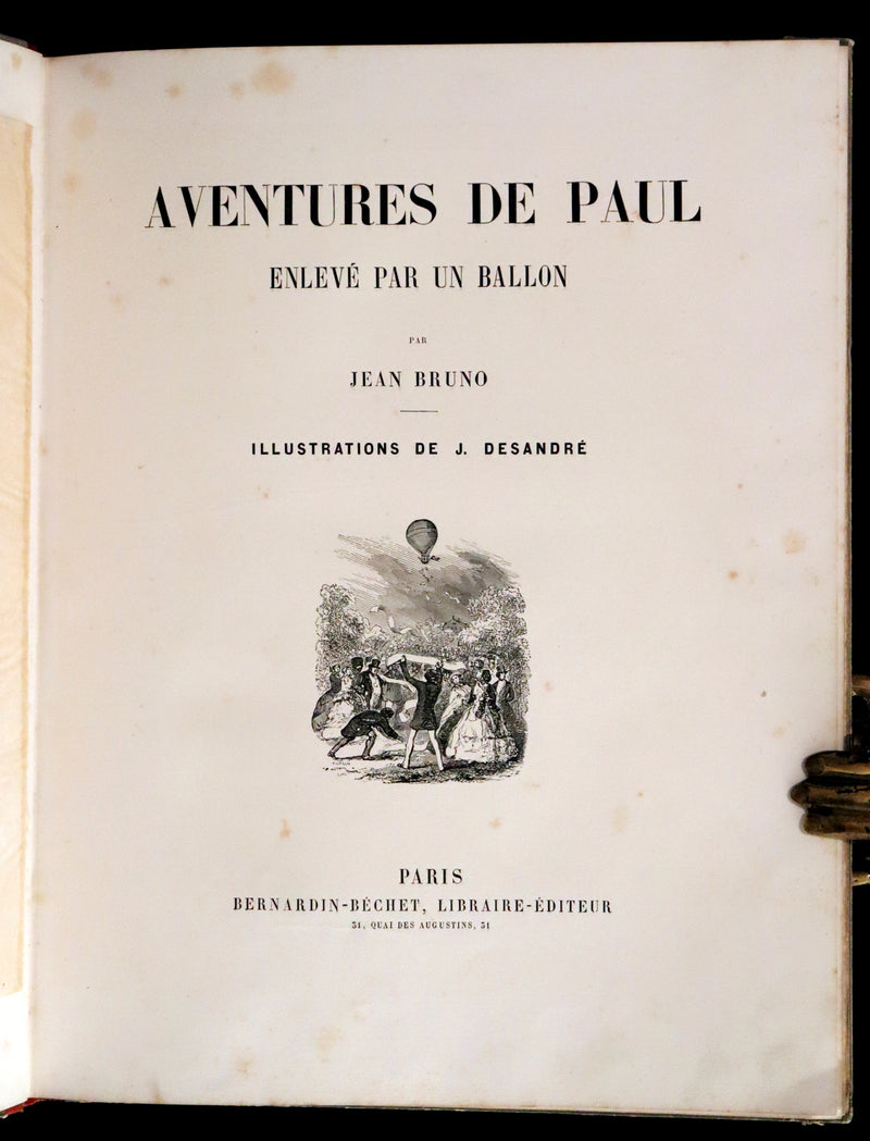 1870 Rare French Ballooning Book - Adventures of Paul Abducted by a Balloon (Aventures de Paul enlevé par un ballon).