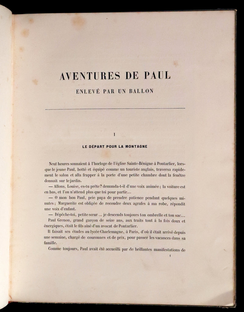 1870 Rare French Ballooning Book - Adventures of Paul Abducted by a Balloon (Aventures de Paul enlevé par un ballon).