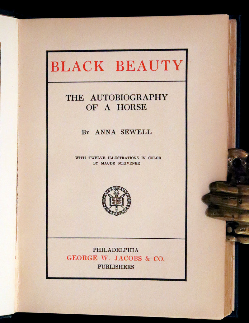 1911 Rare First Illustrated Edition by Maude Scrivener - BLACK BEAUTY, Autobiography of a Horse by A. Sewell.