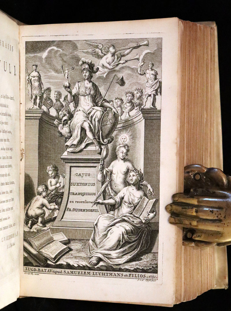 1751 Rare Vellum Latin Book - Lives of the Twelve Caesars by Suetonius. Illustrated.