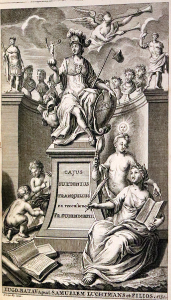 1751 Rare Vellum Latin Book - Lives of the Twelve Caesars by Suetonius. Illustrated.