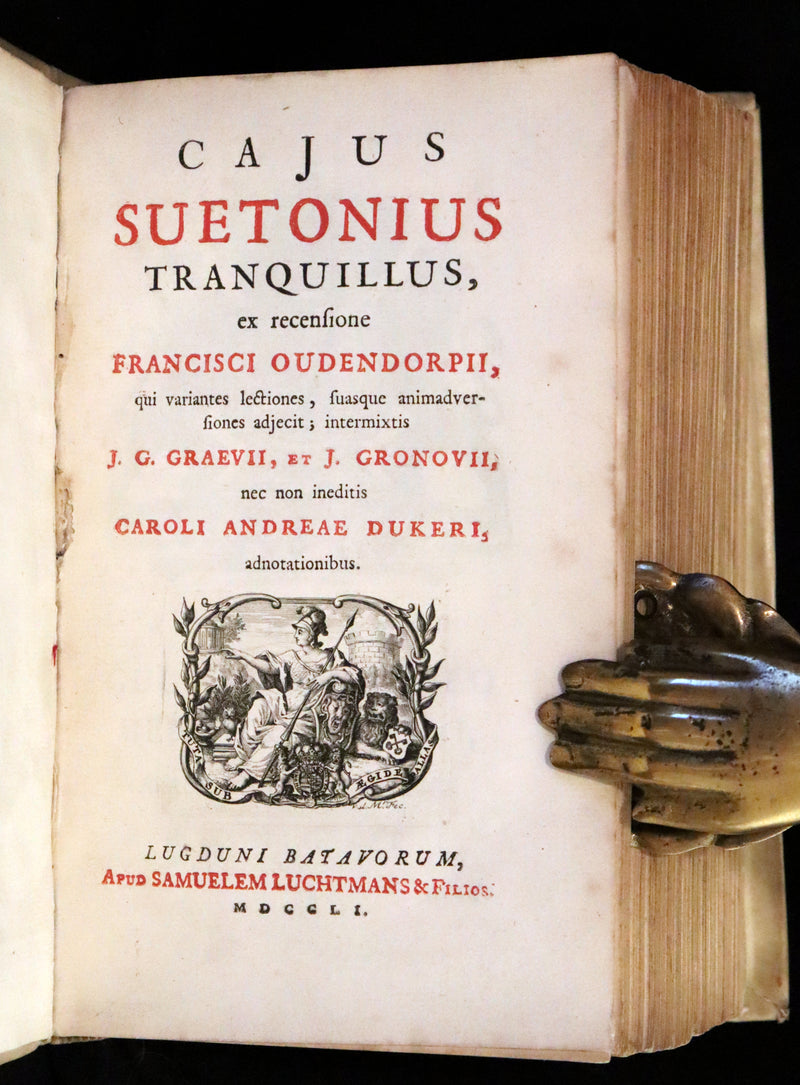 1751 Rare Vellum Latin Book - Lives of the Twelve Caesars by Suetonius. Illustrated.