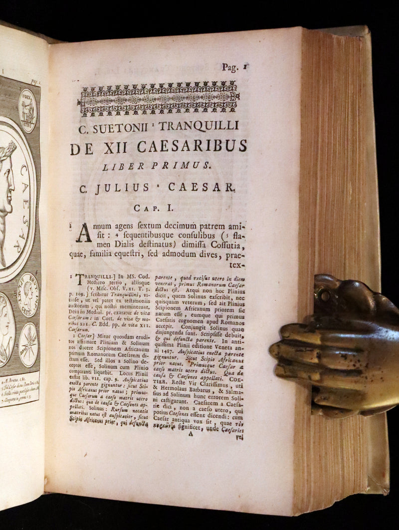 1751 Rare Vellum Latin Book - Lives of the Twelve Caesars by Suetonius. Illustrated.