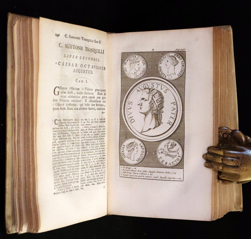1751 Rare Vellum Latin Book - Lives of the Twelve Caesars by Suetonius. Illustrated.