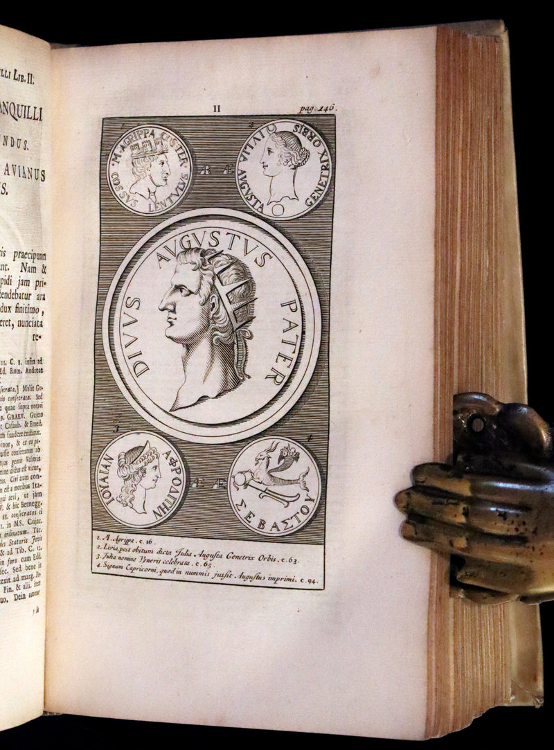 1751 Rare Vellum Latin Book - Lives of the Twelve Caesars by Suetonius. Illustrated.