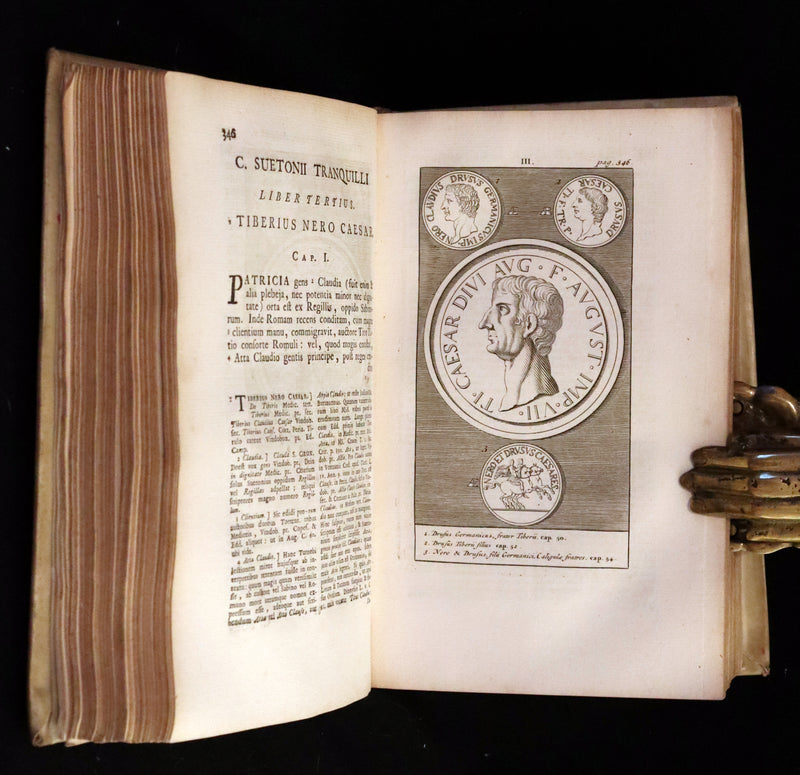 1751 Rare Vellum Latin Book - Lives of the Twelve Caesars by Suetonius. Illustrated.
