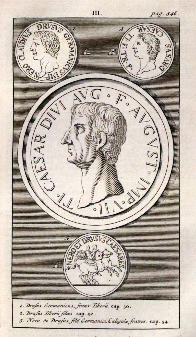 1751 Rare Vellum Latin Book - Lives of the Twelve Caesars by Suetonius. Illustrated.