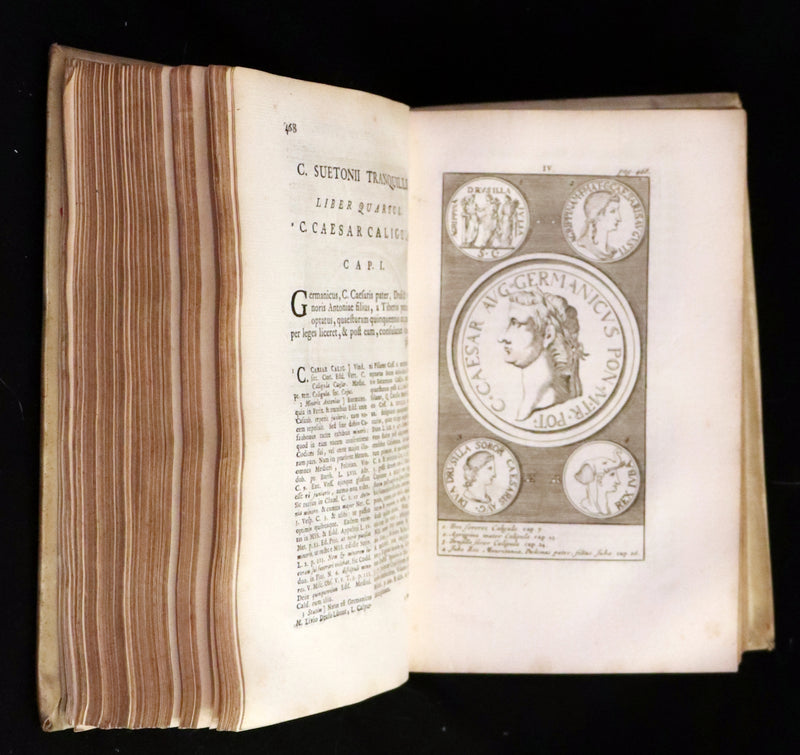 1751 Rare Vellum Latin Book - Lives of the Twelve Caesars by Suetonius. Illustrated.