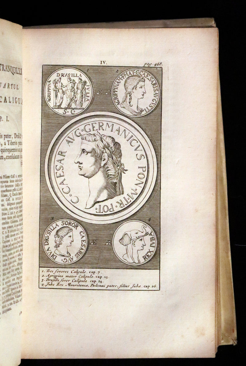 1751 Rare Vellum Latin Book - Lives of the Twelve Caesars by Suetonius. Illustrated.