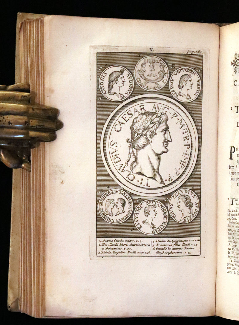 1751 Rare Vellum Latin Book - Lives of the Twelve Caesars by Suetonius. Illustrated.