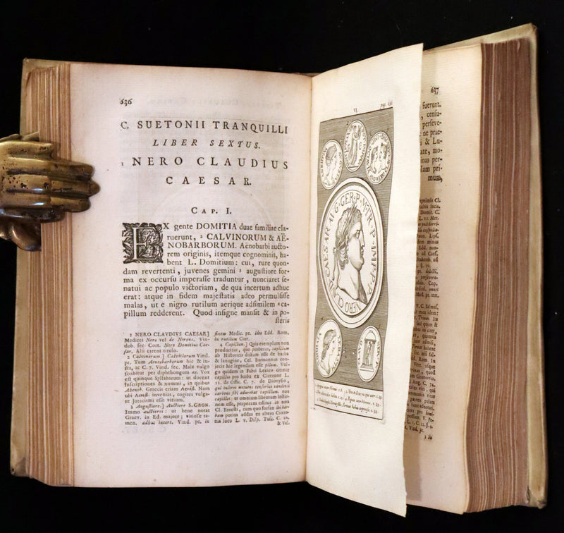 1751 Rare Vellum Latin Book - Lives of the Twelve Caesars by Suetonius. Illustrated.