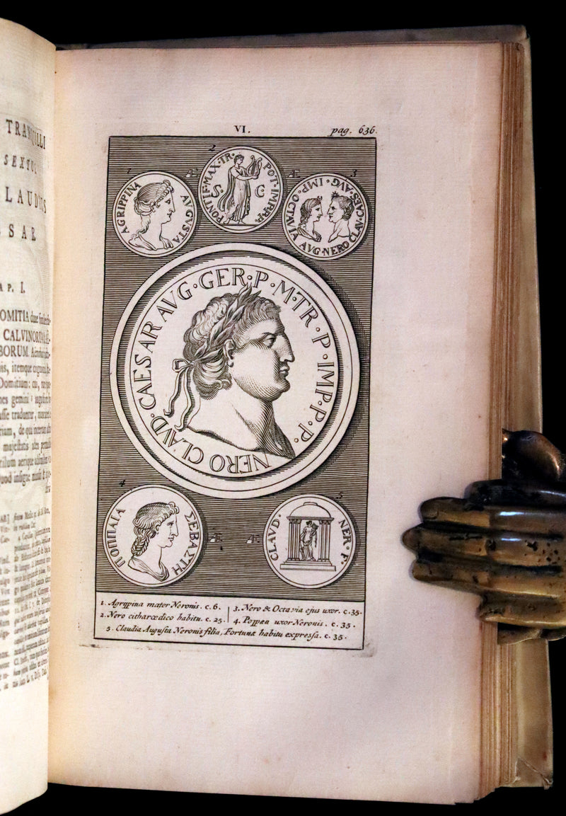 1751 Rare Vellum Latin Book - Lives of the Twelve Caesars by Suetonius. Illustrated.