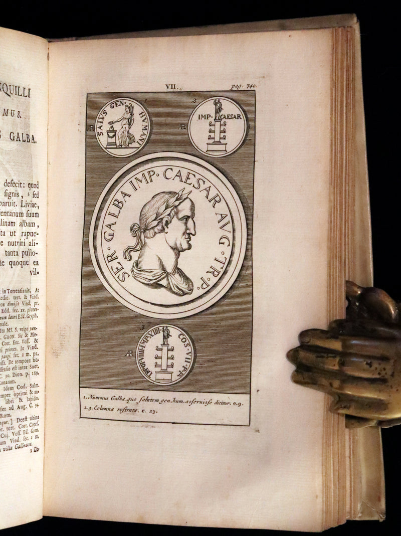 1751 Rare Vellum Latin Book - Lives of the Twelve Caesars by Suetonius. Illustrated.