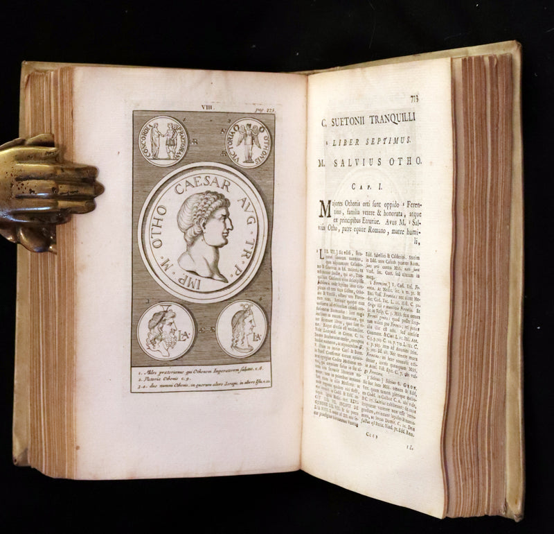 1751 Rare Vellum Latin Book - Lives of the Twelve Caesars by Suetonius. Illustrated.