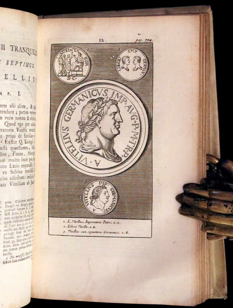 1751 Rare Vellum Latin Book - Lives of the Twelve Caesars by Suetonius. Illustrated.