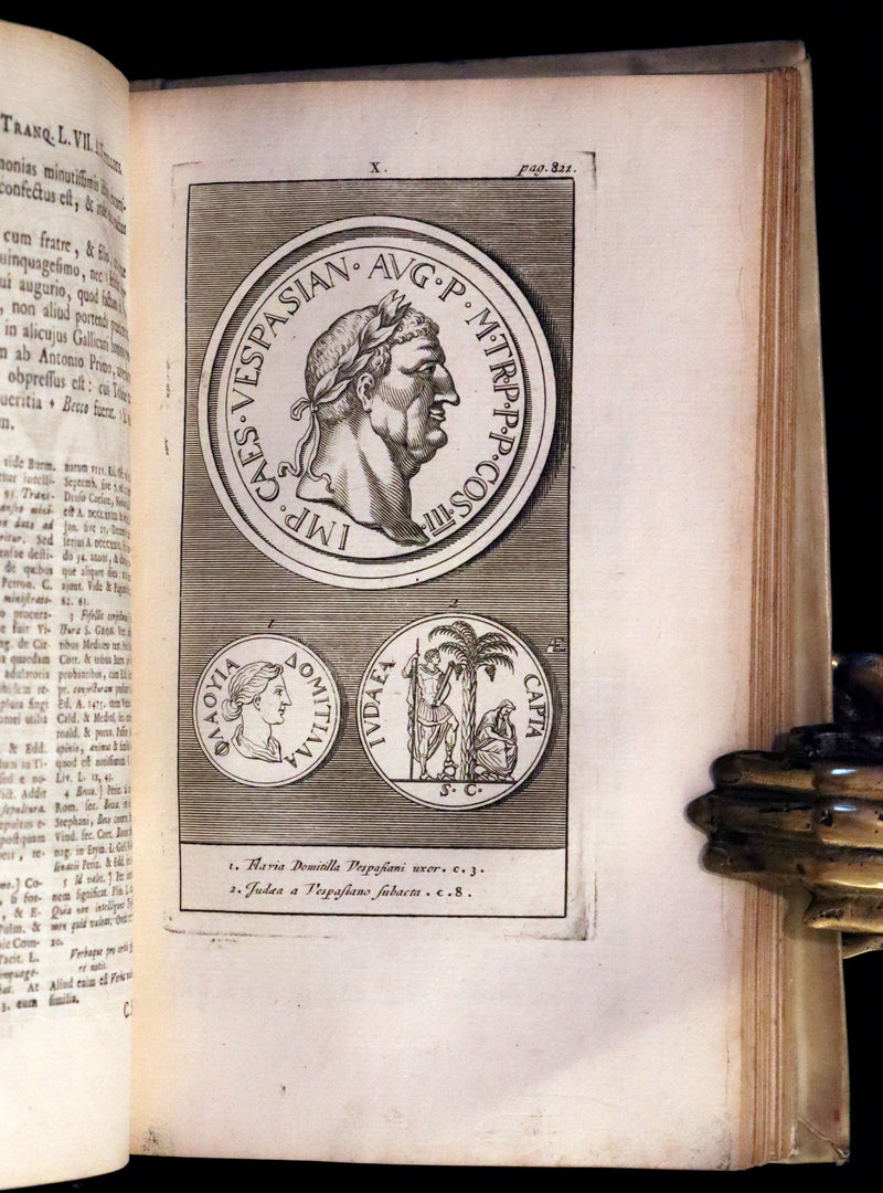 1751 Rare Vellum Latin Book - Lives of the Twelve Caesars by Suetonius. Illustrated.