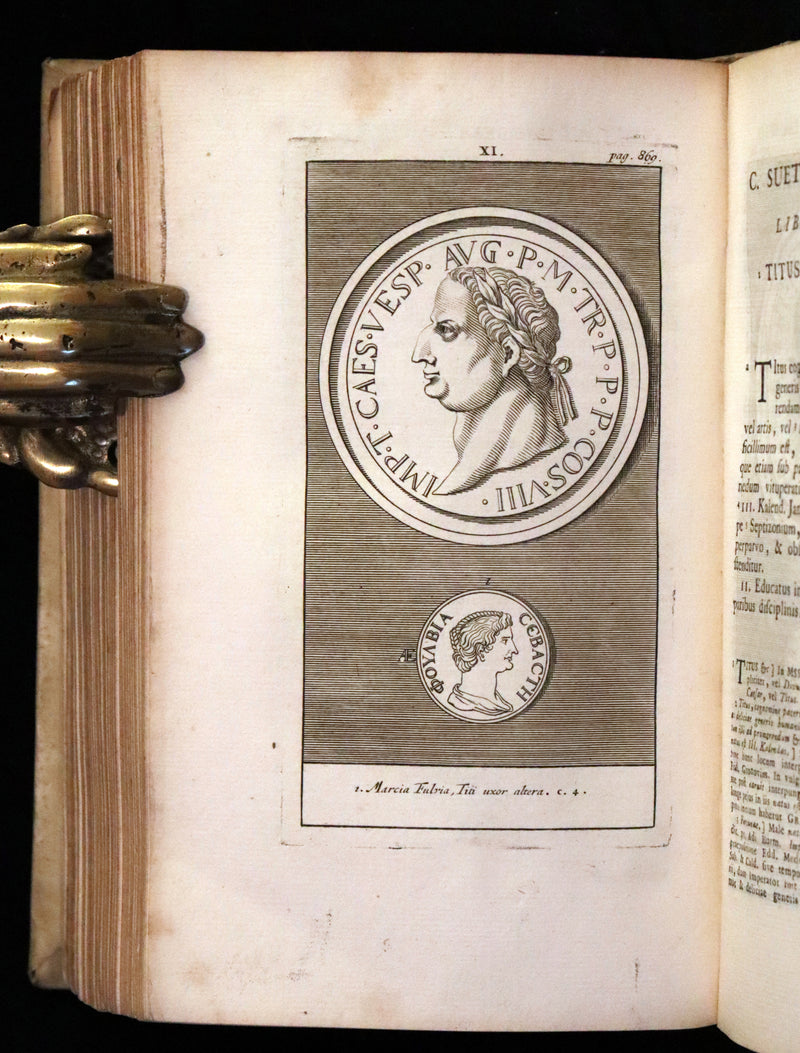 1751 Rare Vellum Latin Book - Lives of the Twelve Caesars by Suetonius. Illustrated.