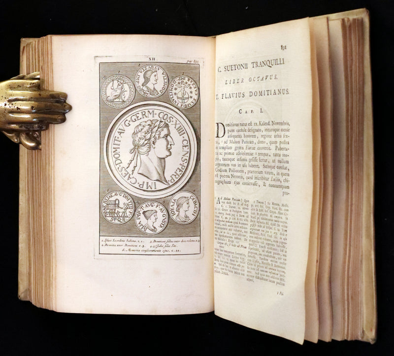 1751 Rare Vellum Latin Book - Lives of the Twelve Caesars by Suetonius. Illustrated.