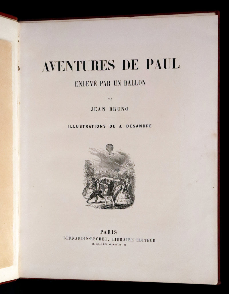 1870 Rare French Ballooning Book - Adventures of Paul Abducted by a Balloon (Aventures de Paul enlevé par un ballon).
