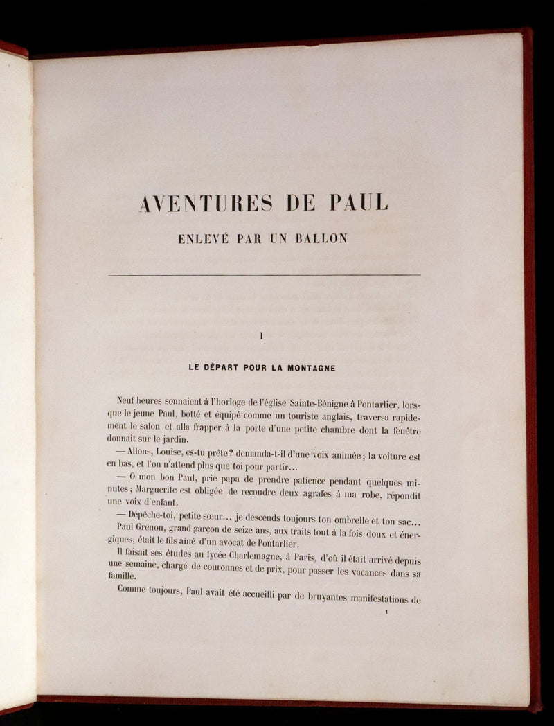 1870 Rare French Ballooning Book - Adventures of Paul Abducted by a Balloon (Aventures de Paul enlevé par un ballon).