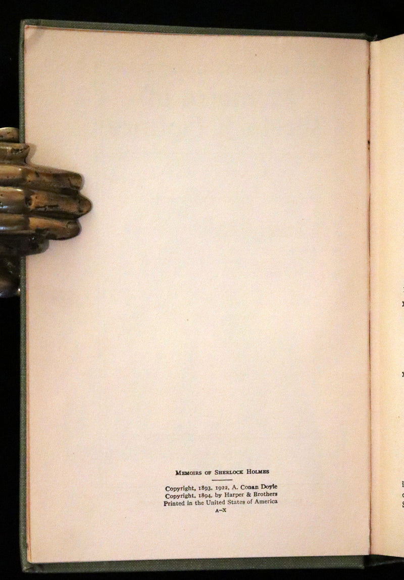 1922 Rare Book - The MEMOIRS of SHERLOCK HOLMES by Arthur Conan DOYLE.
