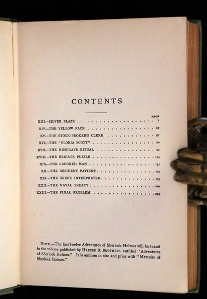 1922 Rare Book - The MEMOIRS of SHERLOCK HOLMES by Arthur Conan DOYLE.