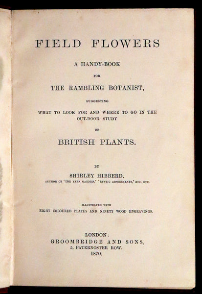 1870 Scarce First Edition - FIELD FLOWERS, A handy-book for the rambli ...
